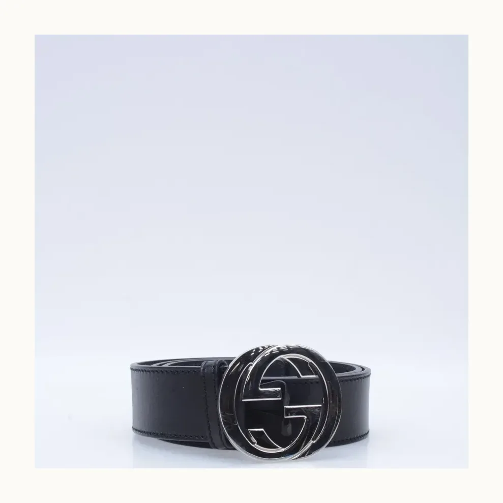 Faja Gucci Interlocking Negra, Talla 85