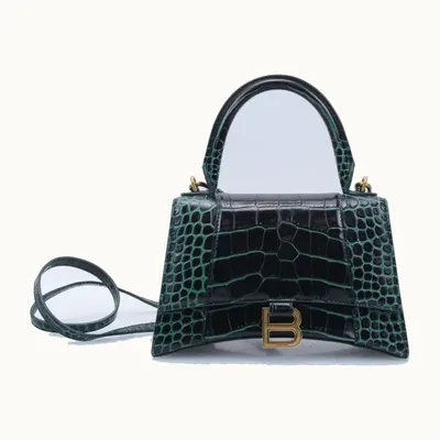 Bolso Crossbody Balenciaga Hourglass Croc Embossed Verde