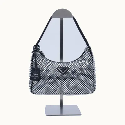 Bolso Prada Re-Edition 2000 Mini Crystals Plateado