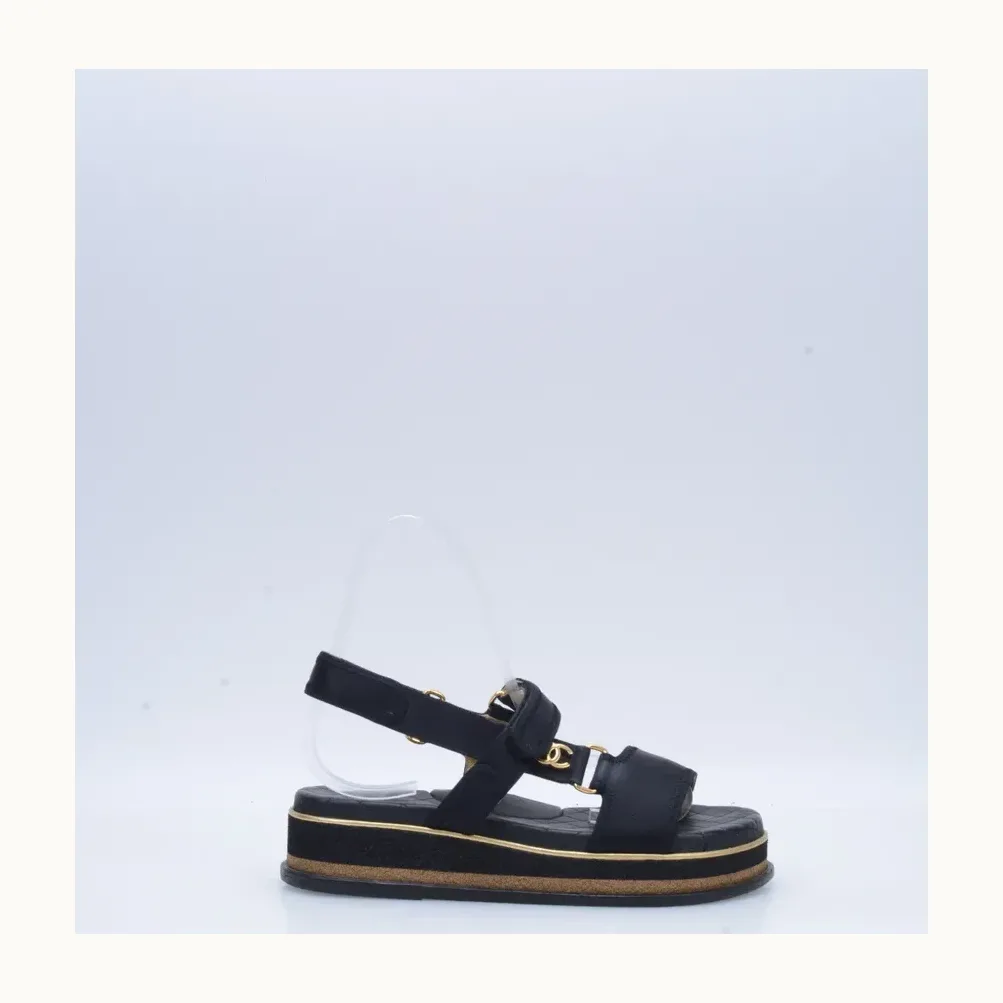 Sandalias Chanel Satin Cross Negras, Talla 37.5