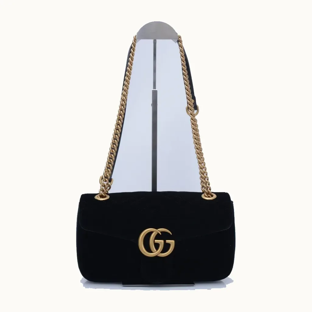 Bolso Flap Gucci Marmont GG Small Velvet Negro