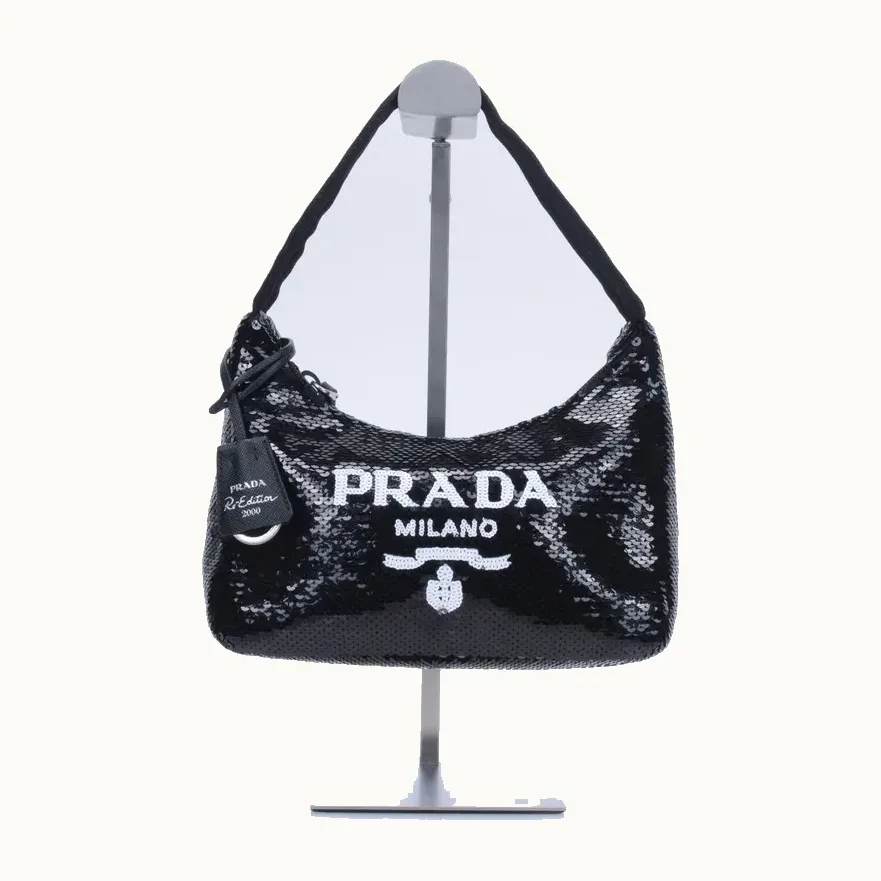 Bolso Prada Re-Edition 2000 Mini Sequins Negro