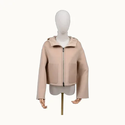 Fendi Reversible Crop Wool Coat Nude, Size XS