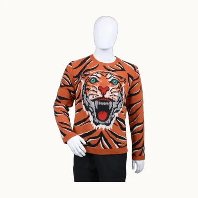 Suéter Gucci Tiger Intarsia Naranja, Talla L