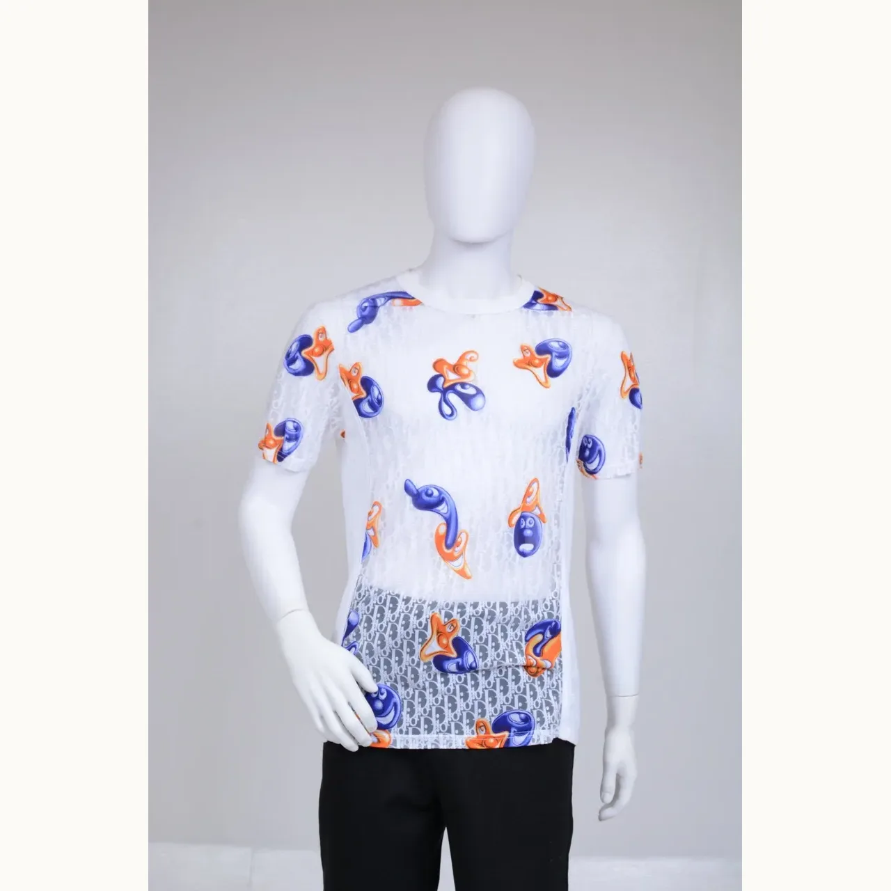 Camisa Dior Oblique Faces Kenny Scharf Blanca, Talla L