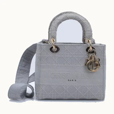 Bolso de Mano Dior Lady DLite Medium Cannage Gris
