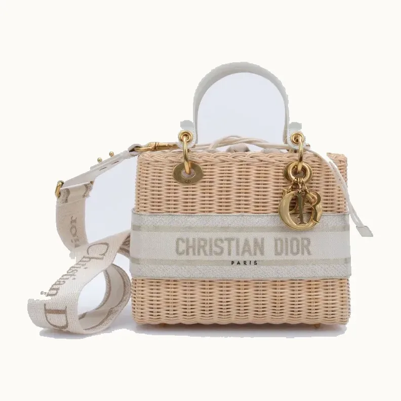 Bolso de Mano Dior Lady Medium Wicker Beige