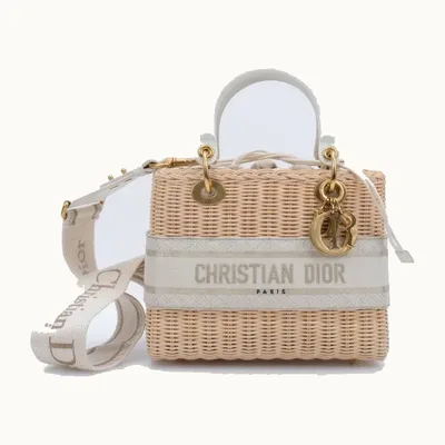 Bolso de Mano Dior Lady Medium Wicker Beige