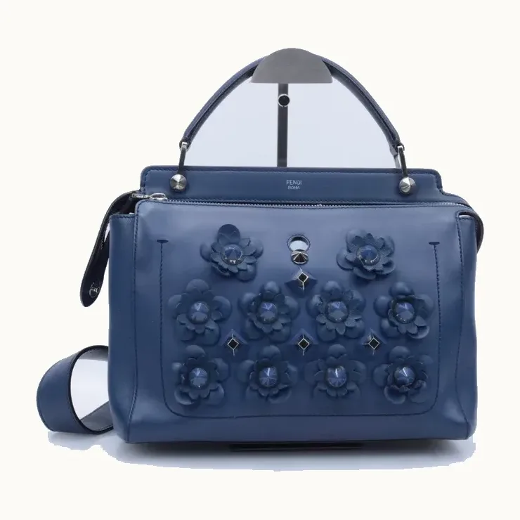 Bolso de Hombro Fendi Dotcom Large Flowerland Azul