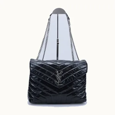 Bolso de Hombro Saint Laurent Loulou Medium Patent Negro