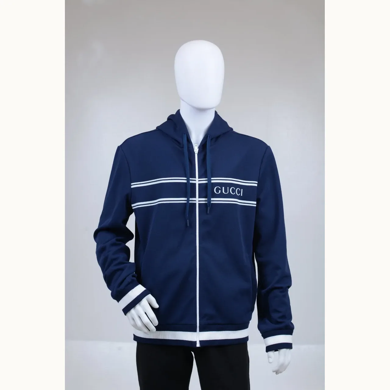 Gucci Chamarras Logo Zip Azul, Talla XXL