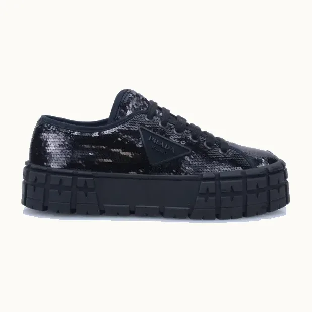 Zapatos Prada Double Wheel Sequins Negros, Talla 38.5