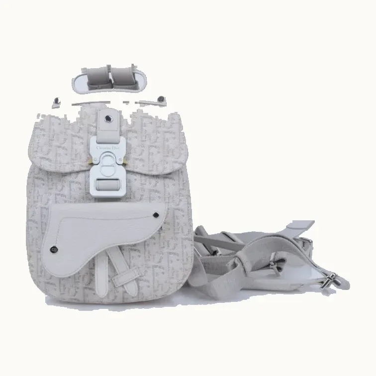 Dior Mini Oblique Saddle Bag White
