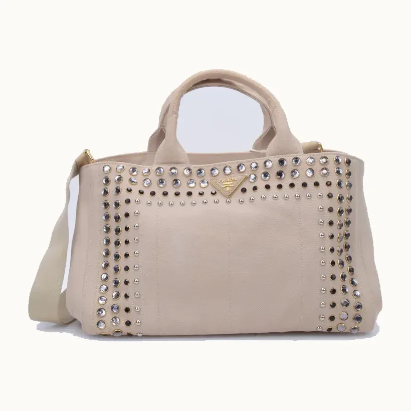 Bolso Prada Canapa Embellished Beige