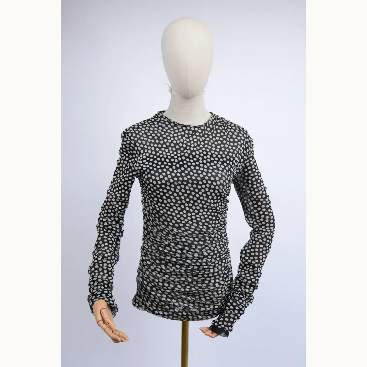 Saint Laurent Sheer Polka Dot Negra, Talla L