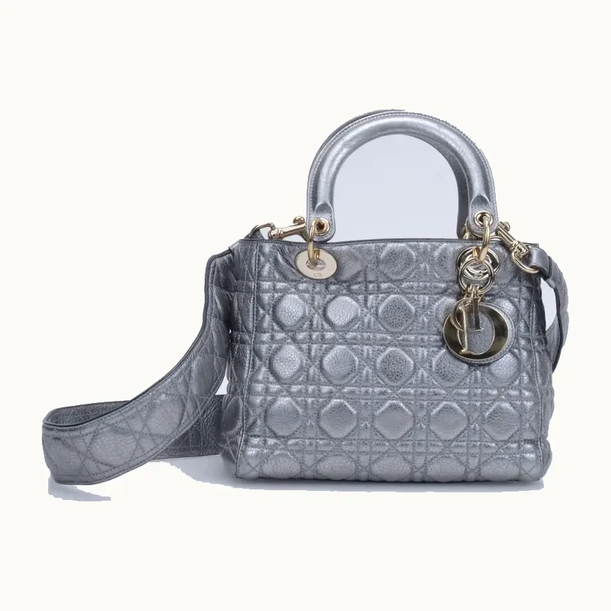 Bolso Dior Lady Medium Soft Plateado