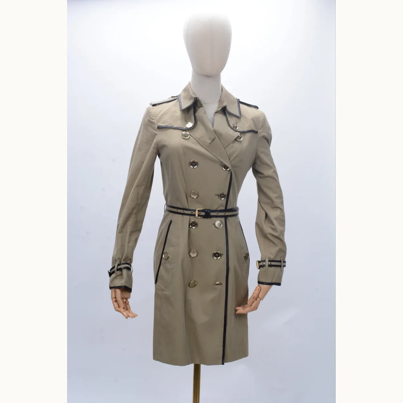 Gabardina Burberry Trim Double Breast Beige, Talla 4 MX