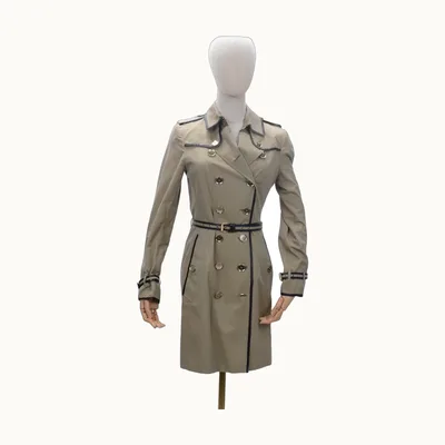 Burberry Trim Double Breast Trench Coat Beige, Size 4 MX