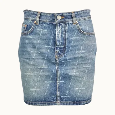 Balenciaga Denim All Over Logo Skirt, Size 38 IT