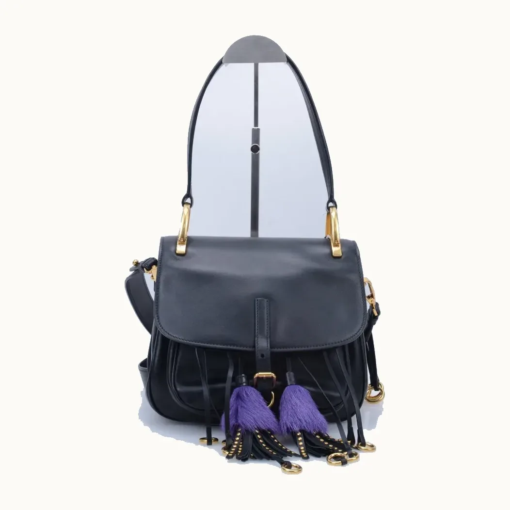 Bolso de Hombro Prada Corsaire City Fox Fur Negro