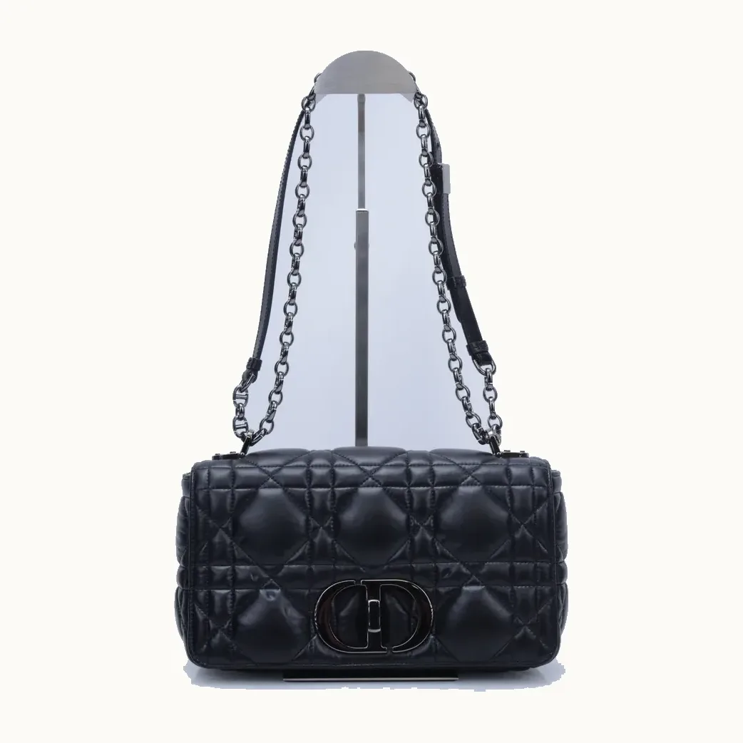 Bolso de Hombro Dior Caro Medium Macrocannage Negro
