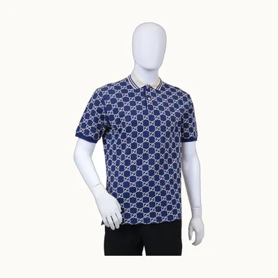 Gucci Jacquard GG Polo Shirt Blue, Size M