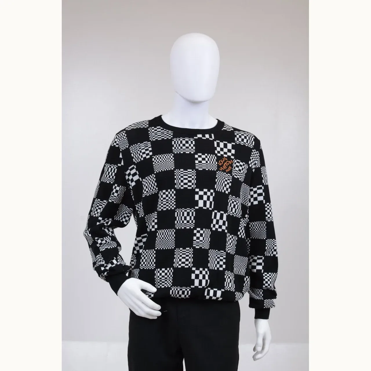 Suéter Louis Vuitton Distorted Damier Negro, Talla L