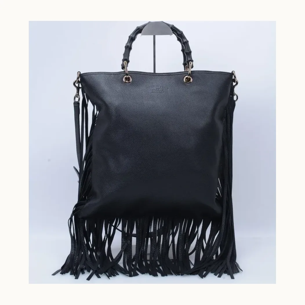 Bolso Shopper Gucci Bamboo Fringe Negro