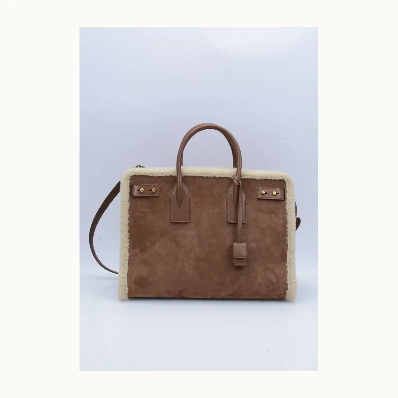 Bolso de Mano Saint Laurent Jour Medium Shearling Trim Café
