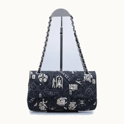 De hombro Chanel Classic Double Flap Medium Airline Satin Negro mediana
