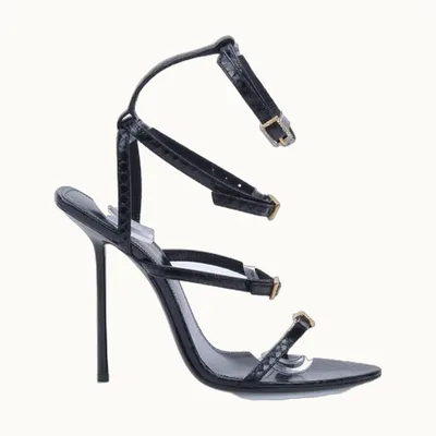 Sandalias de tacón Saint Laurent Giqua 115 Snake Embossed Negro Talla 40 / 7 mx