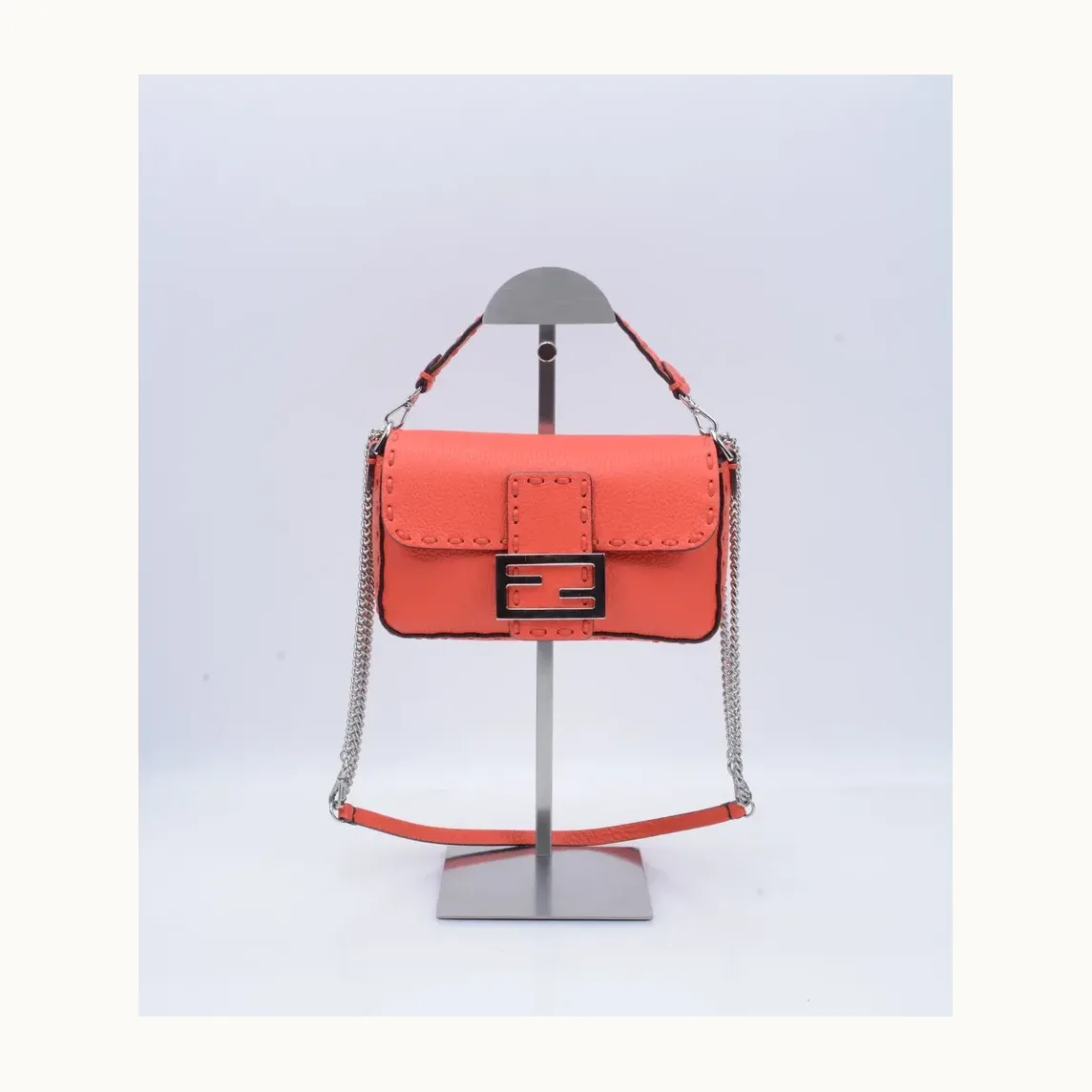Fendi Baguette Mini Selleria Crossbody Bag Orange