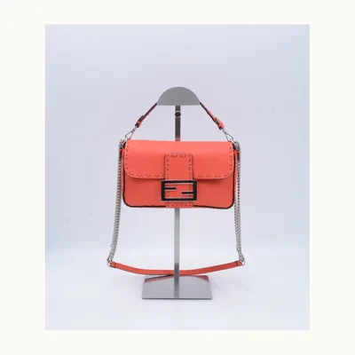 Fendi Baguette Mini Selleria Crossbody Bag Orange