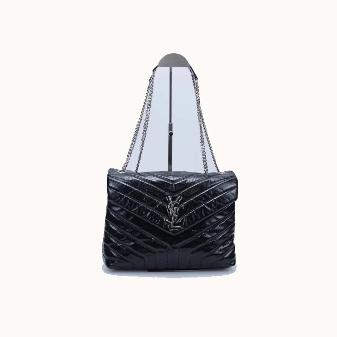 De hombro Saint Laurent Loulou Medium Patent Negro