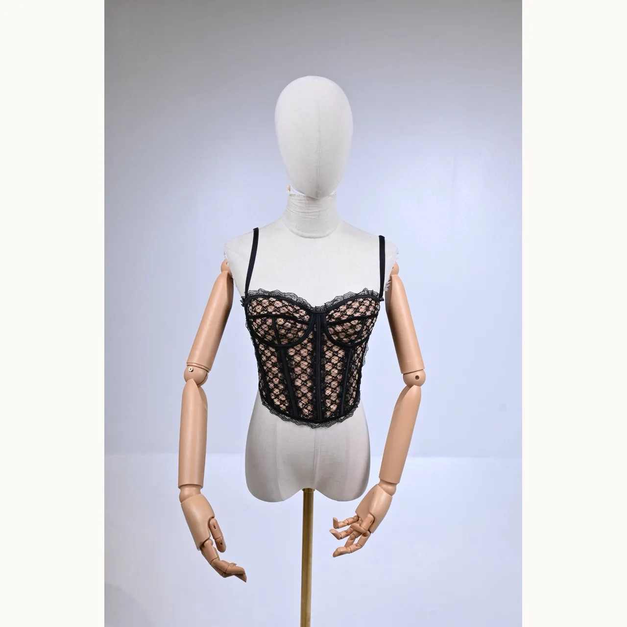 Top Gucci Lace Tulle Bustier Negro Talla M