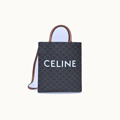 Céline Tote Celine Cabas Vertical Small Triomphe Canvas Cafe pequeña