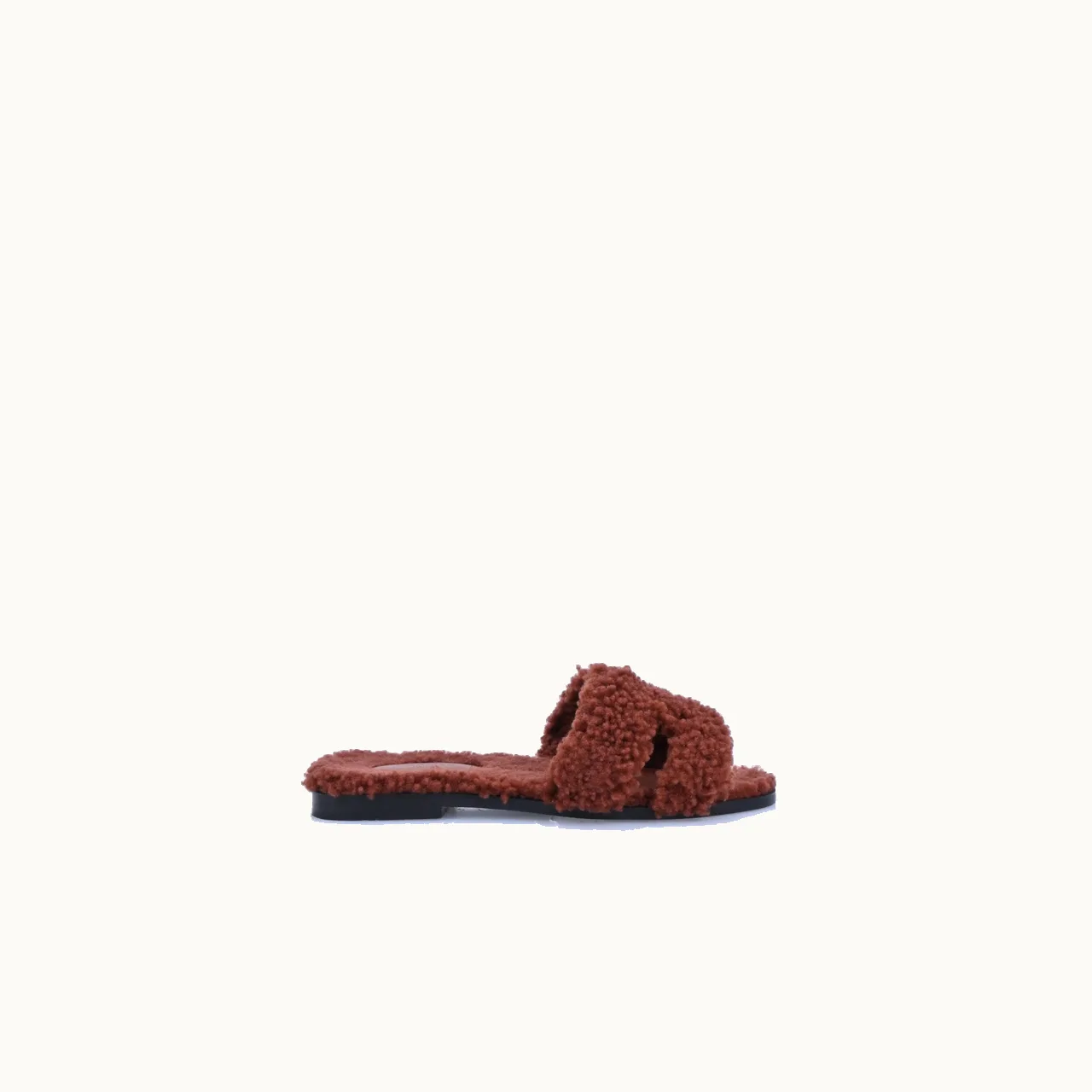 Hermès Sandalias flat Hermes Oran Shearling Cafe Talla 37 / 4 mx