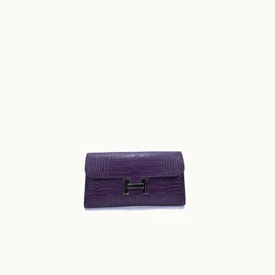 Hermès Clutch Hermes Constance Long Matte Alligator Morado